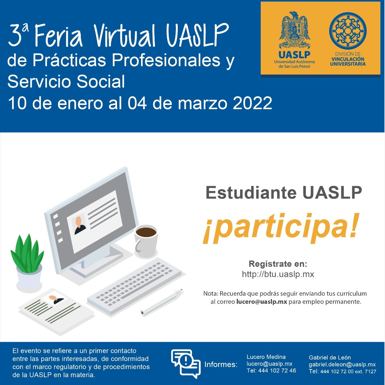 3ª. FERIA VIRTUAL UASLP DE PRÁCTICAS PROFESIONALES Y SERVICIO SOCIAL
